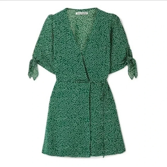 Reformation Sammy Mini Wrap Dress Green Daisies Size XS B1177 - Picture 1 of 5